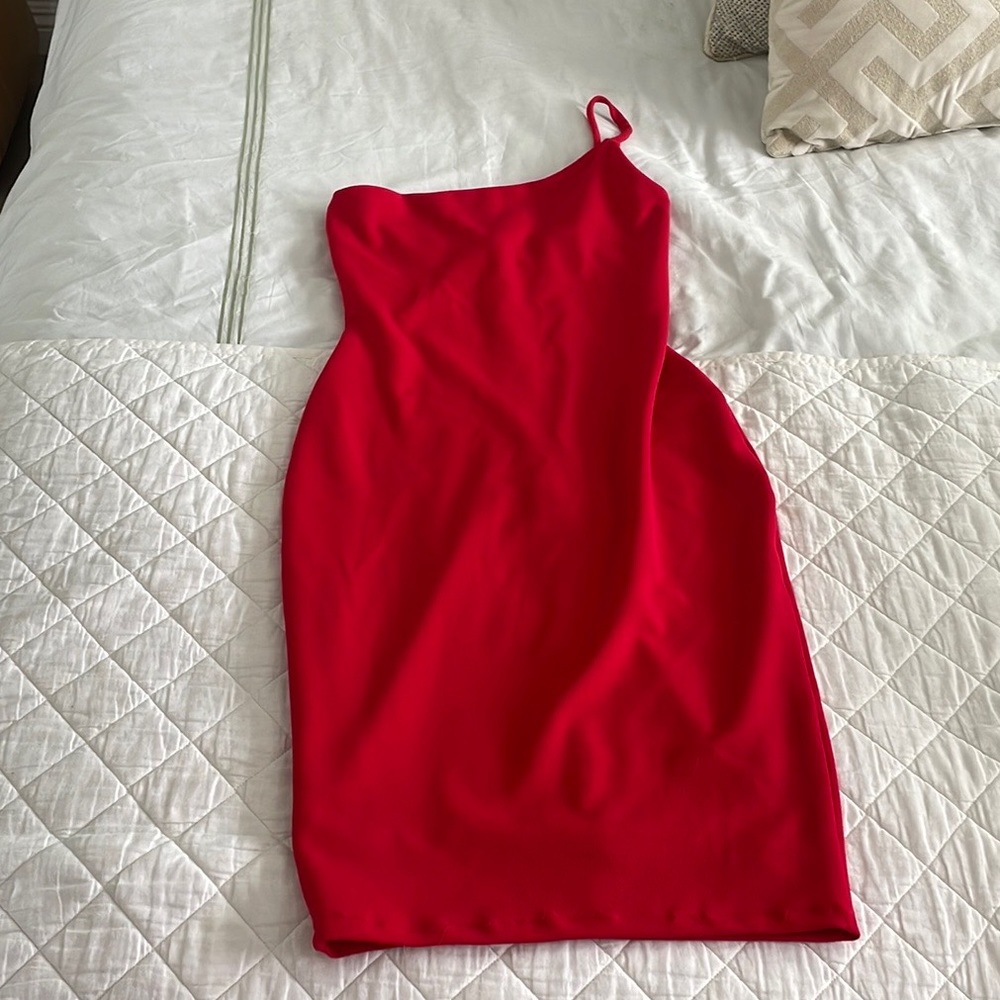 Nookie red cherry dress one shoulder size small
